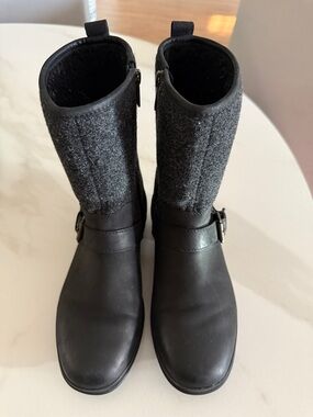 UGG Black Leather and Wool-Texture Mid-Calf Boots